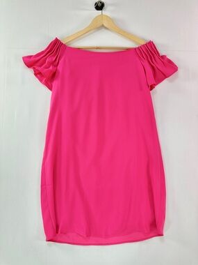 Trina Turk Off Shoulder Mini Dress Pink Flutter Sleeve Lined Size S NWT
